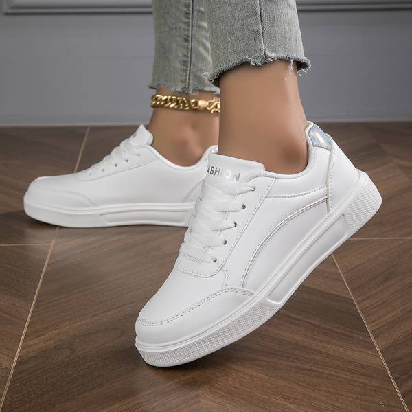 White Leather Sneakers for Women with Gold/Silver Accents