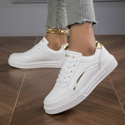 White Leather Sneakers for Women with Gold/Silver Accents