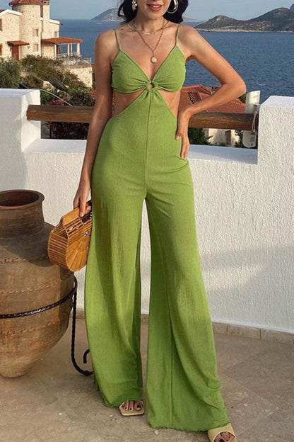 Women's jumpsuit with open back vneck and regular fit