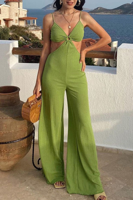 Women's jumpsuit with open back vneck and regular fit