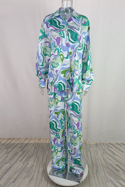 Women's printed two-piece set with cardigan pants