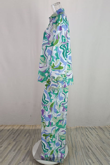 Women's printed two-piece set with cardigan pants