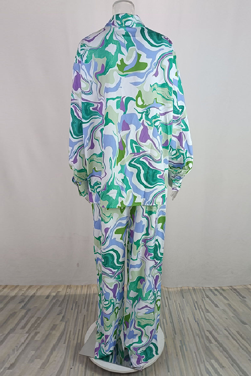 Women's printed two-piece set with cardigan pants