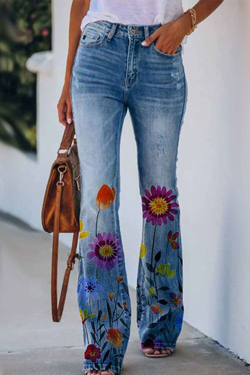 Lynda - casual bloemen zak regulier denim jean