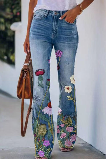 Lynda - casual bloemen zak regulier denim jean