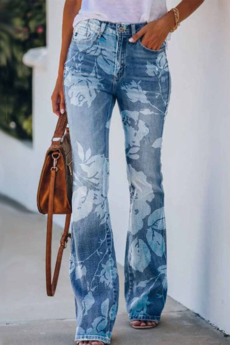 Women's casual floral pocket regular denim jean