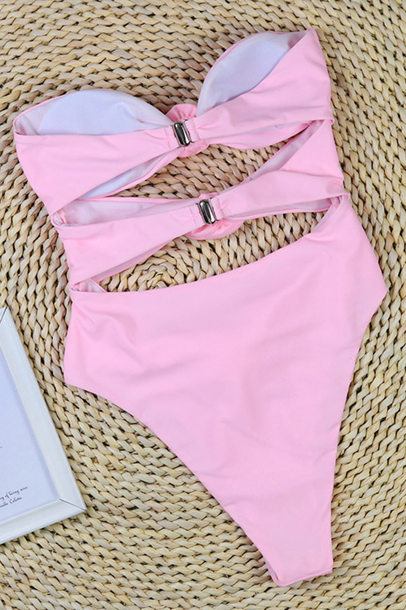 Women’s Bandeau Swimsuit – High Cut – Floral Appliqué – Side Cut-Out – Stretch Fit