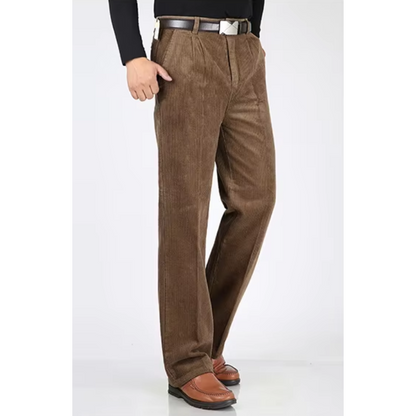 Men's corduroy pants with wide legs, high waist and side pockets