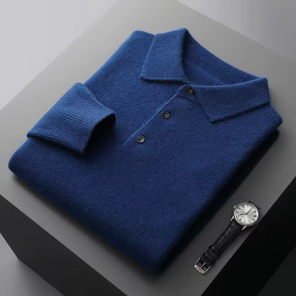 Men’s Polo Sweater – Merino Wool – Standard Fit – Button Placket – Ribbed Trim
