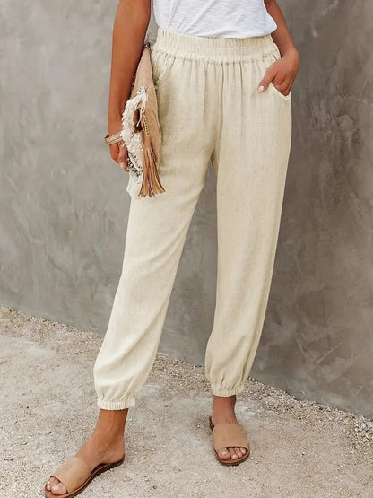 Women's comfortable elastic waist pants