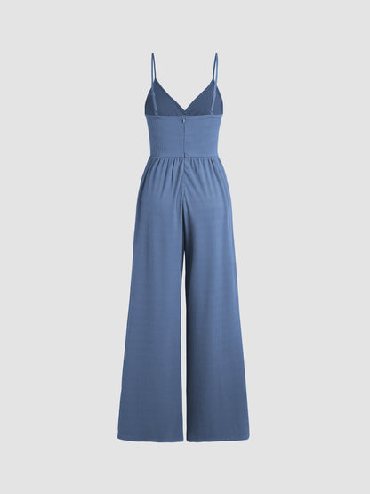 Women's Jumpsuit - Sleeveless V-Neck - Spaghetti Straps - Wide-Leg Full Length