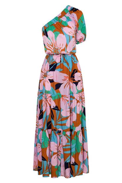 Women's casual floral backless dress with slash collar