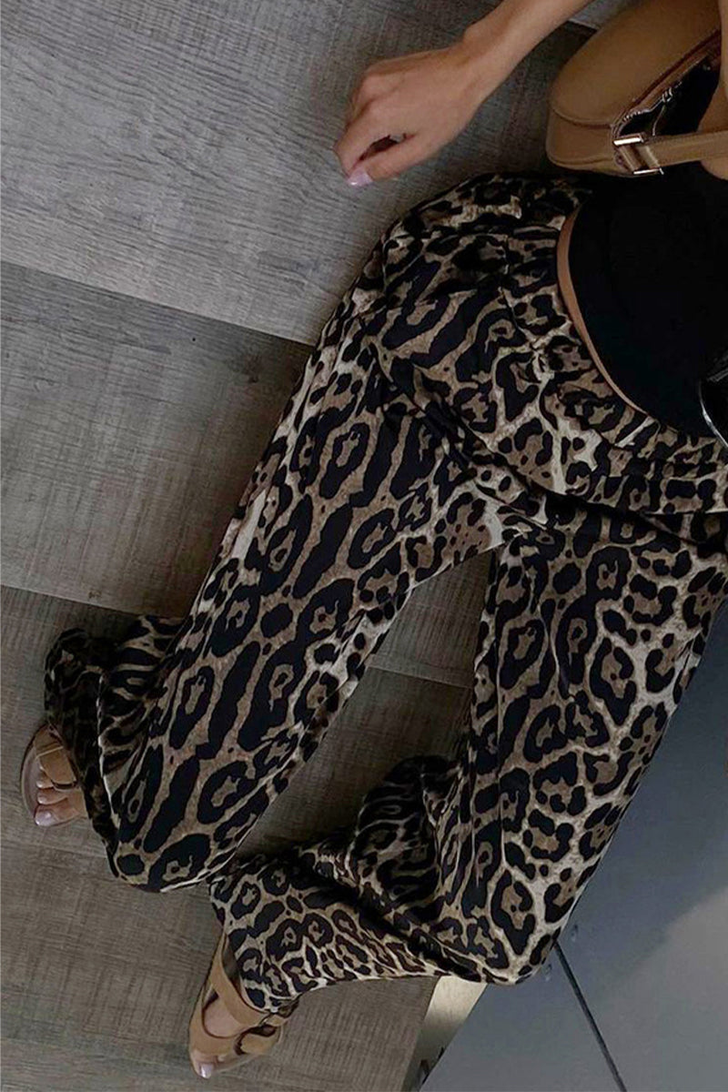 Women's Wide Leg Trousers - Elastic Waist - Satin Feel - Loose Fit - With Pockets