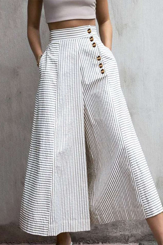 Women's striped print simple daily long pants with pockets and cuffs