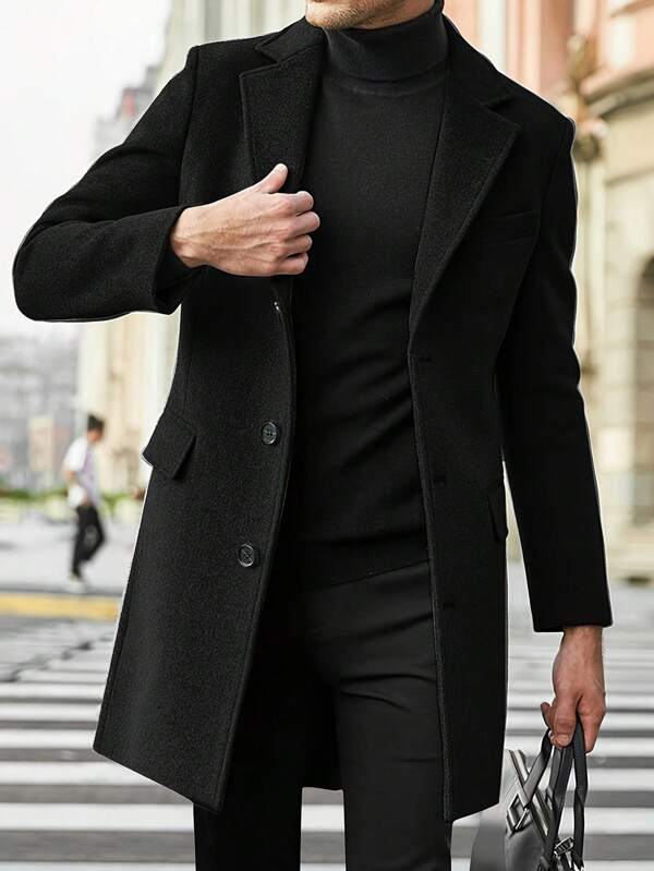 Men’s Coat – Tailored Fit – Notched Lapel – Knee Length – Single Breasted Formal Wear