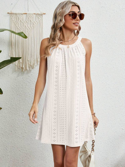 Women’s Mini Dress – Strapless A-Line – Eyelet Texture – Breathable Blend