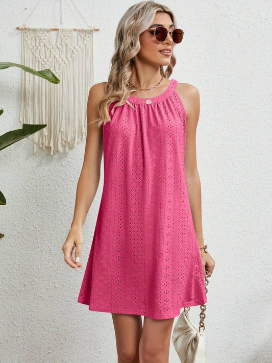 Women’s Mini Dress – Strapless A-Line – Eyelet Texture – Breathable Blend