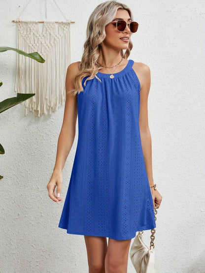 Women’s Mini Dress – Strapless A-Line – Eyelet Texture – Breathable Blend