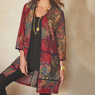 Women’s Tunic Blouse – Relaxed Fit – Sheer Breathable Fabric – 3/4 Sleeve – Printed Pattern