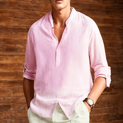 Men’s Casual Shirt – Natural Fibers – Relaxed Fit – Rolled Sleeve – Narrow Collar