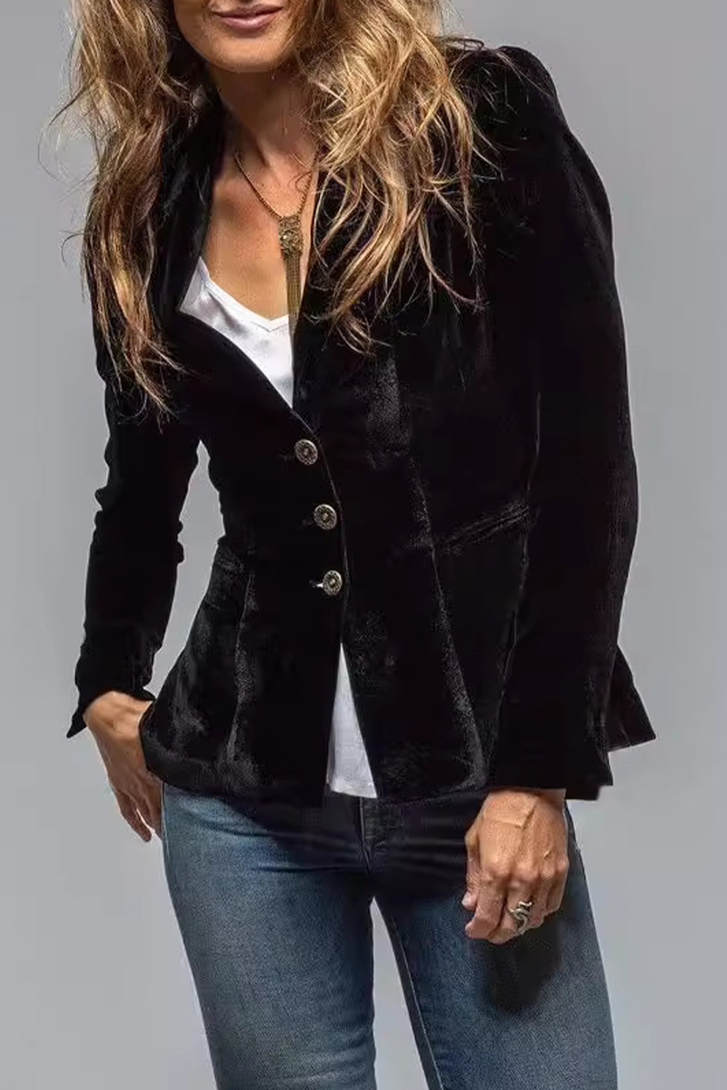 Women's Retro Lapel Blazer with Pockets - Slim Fit