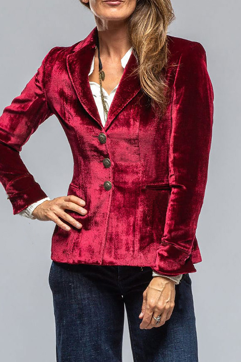 Women's Retro Lapel Blazer with Pockets - Slim Fit