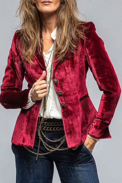 Women's Retro Lapel Blazer with Pockets - Slim Fit