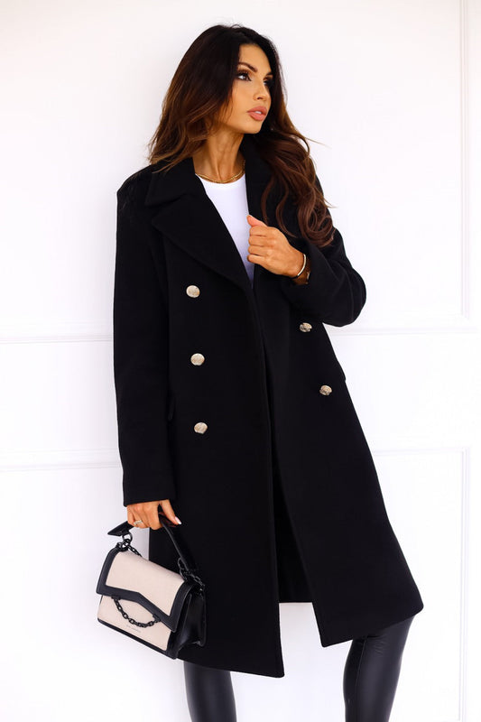 Women’s Long Coat – Wool Blend – Relaxed Fit – Double-Breasted – Tailored Silhouette