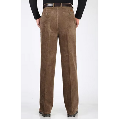 Men's corduroy pants with wide legs, high waist and side pockets