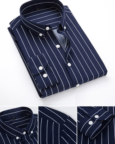 Men’s Dress Shirt - Long Sleeve - Classic Fit - Striped - Button Cuffs - Business Formal