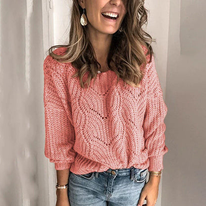 Women’s Knitted Sweater – Relaxed Fit – Chunky Wool Blend – Cable Knit Open Stitch