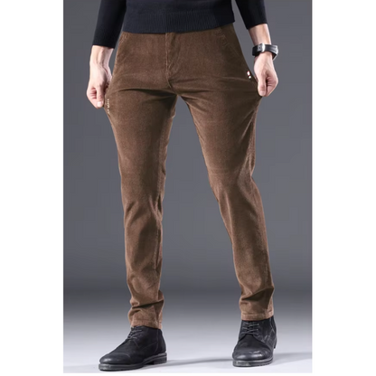 Men's corduroy pants with fleece lining and warm insulation