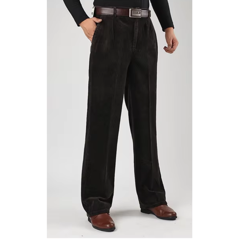 Men's corduroy pants with wide legs, high waist and side pockets