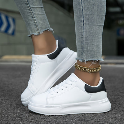 Women's Clean White Faux Leather Sneakers