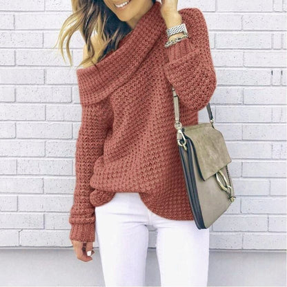 Women’s Sweater – One-Shoulder Off-Shoulder – Relaxed Fit – Textured Knit Lapel Design