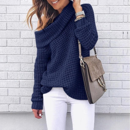 Women’s Sweater – One-Shoulder Off-Shoulder – Relaxed Fit – Textured Knit Lapel Design