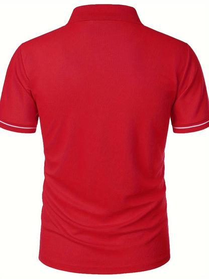 Men’s Polo Shirt – Slim Fit – Short Sleeve – Quarter Zip – Stylish Contrast Detail