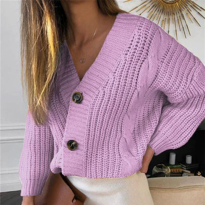 Women’s Sweater Cardigan – Oversized Fit – Wool Knit – Cable Stitch – Button Front