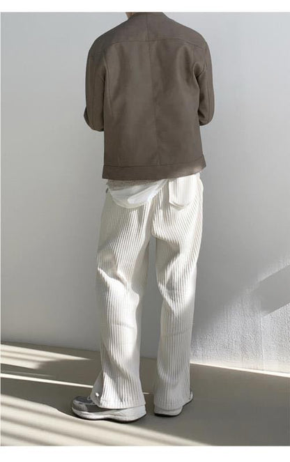 Men’s Casual Pants – Relaxed Fit – Ribbed Texture – Full Length – Tapered Leg