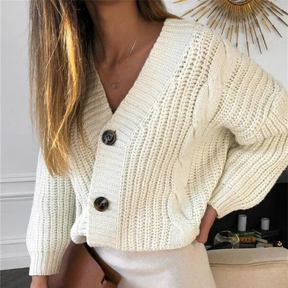 Women’s Sweater Cardigan – Oversized Fit – Wool Knit – Cable Stitch – Button Front