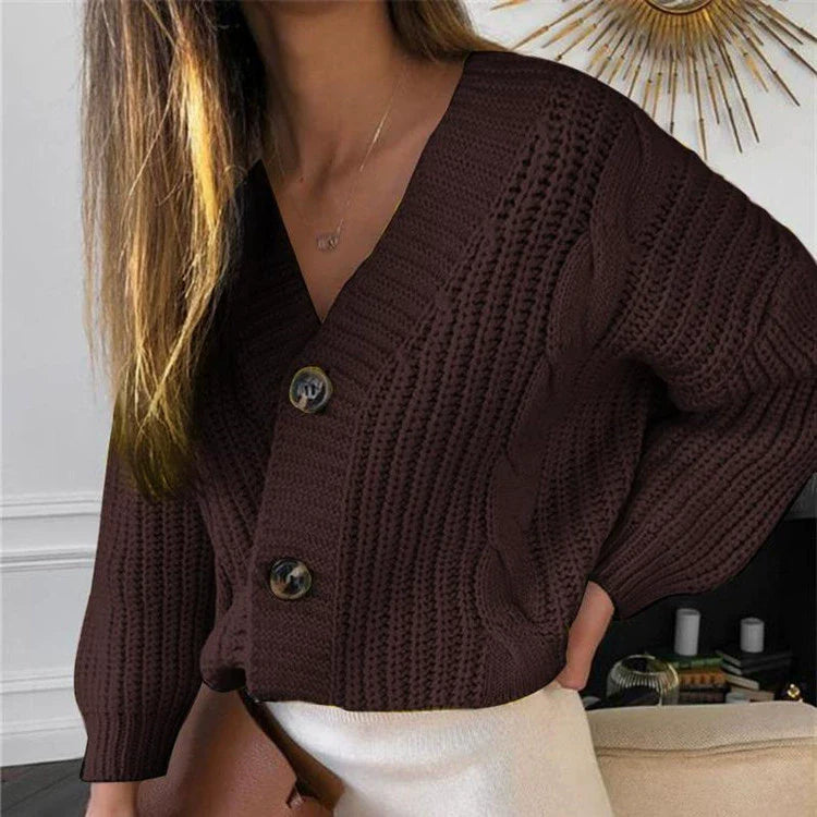 Women’s Sweater Cardigan – Oversized Fit – Wool Knit – Cable Stitch – Button Front