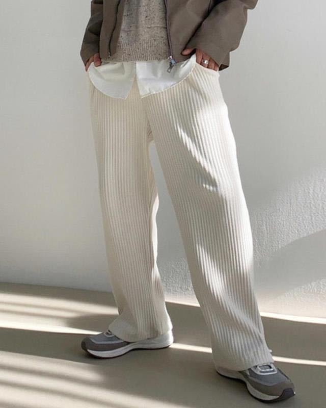 Men’s Casual Pants – Relaxed Fit – Ribbed Texture – Full Length – Tapered Leg