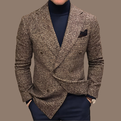 Men’s Blazer – Tailored Fit – Double-Breasted – Textured Fabric – Notched Lapel Formal Wear
