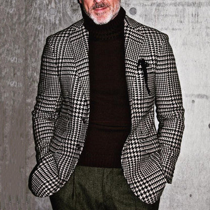 Men’s Blazer – Slim Fit Wool Blend – Houndstooth Pattern – Single Breasted Formal