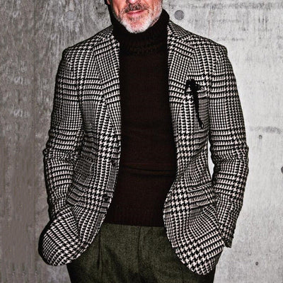 Men’s Blazer – Slim Fit Wool Blend – Houndstooth Pattern – Single Breasted Formal