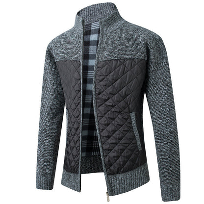 Men's stand collar striped plaid knitted jacket