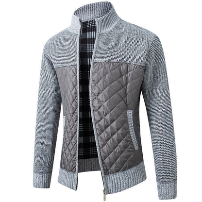 Men's stand collar striped plaid knitted jacket