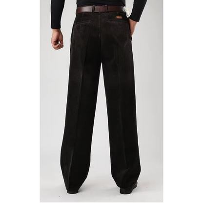 Men's corduroy pants with wide legs, high waist and side pockets