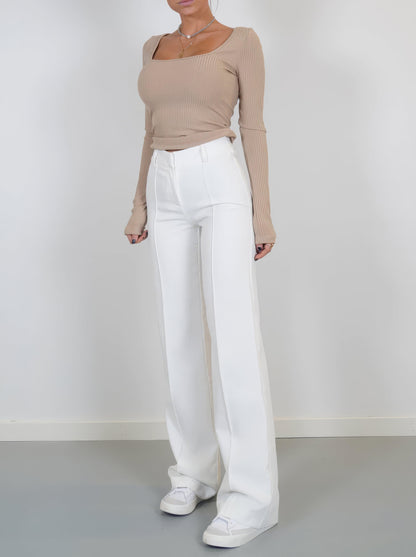 Women's Wide-Leg Trousers - High-Waisted - Tailored Fit - Smart Casual Wear