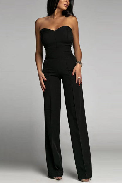 Women's Strapless Jumpsuit - Fitted Bodice - High-Waisted Flared Leg - Elegant Formal Wear